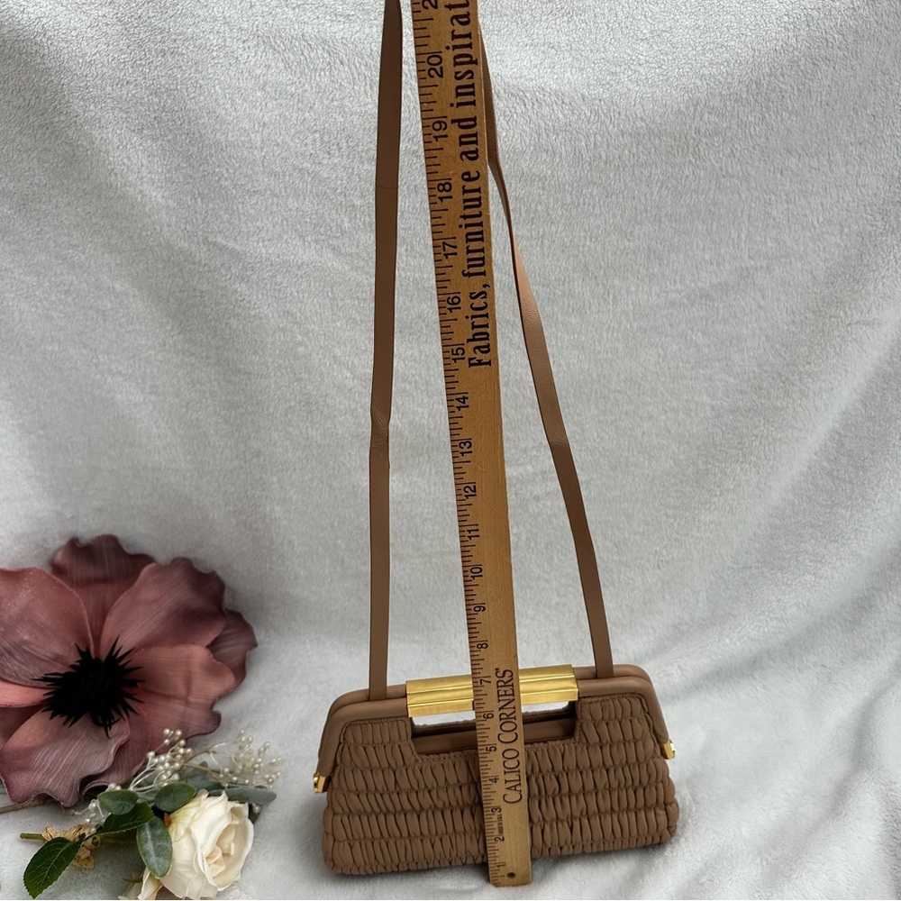 DeMellier Mini Seville Light Tan Clutch Purse Ruched Leather - Picture 8 of 16